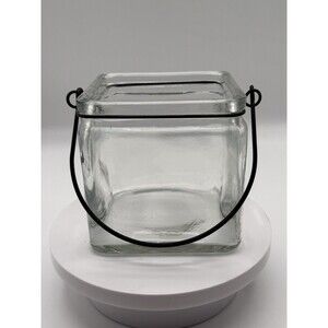 Glass Square Jar Candy Dish Trinkets Country Rustic With Handle 4x4